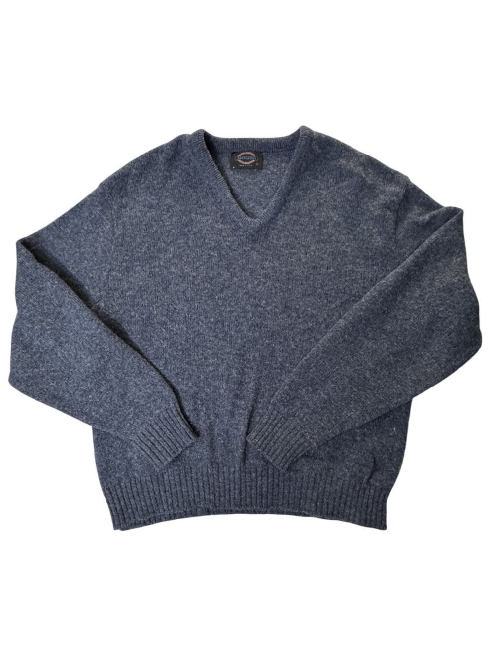 Vintage Jantzen Mens V Neck Sweater XL, Blue Marled Wool Blend Pullover